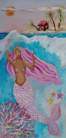 Bajan Mermaid,  16"x 8", Acrylic on Canvas  SOLD