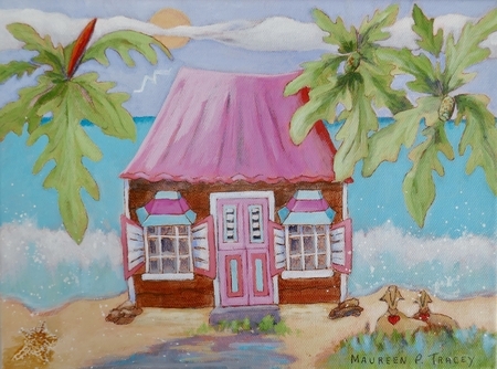 Chattel House & Sheep, 9"x 12", Acrylic on Canvas  SOLD