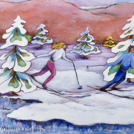Skiing is Fun , 10"x 10", Acrylic on Gallery Canvas